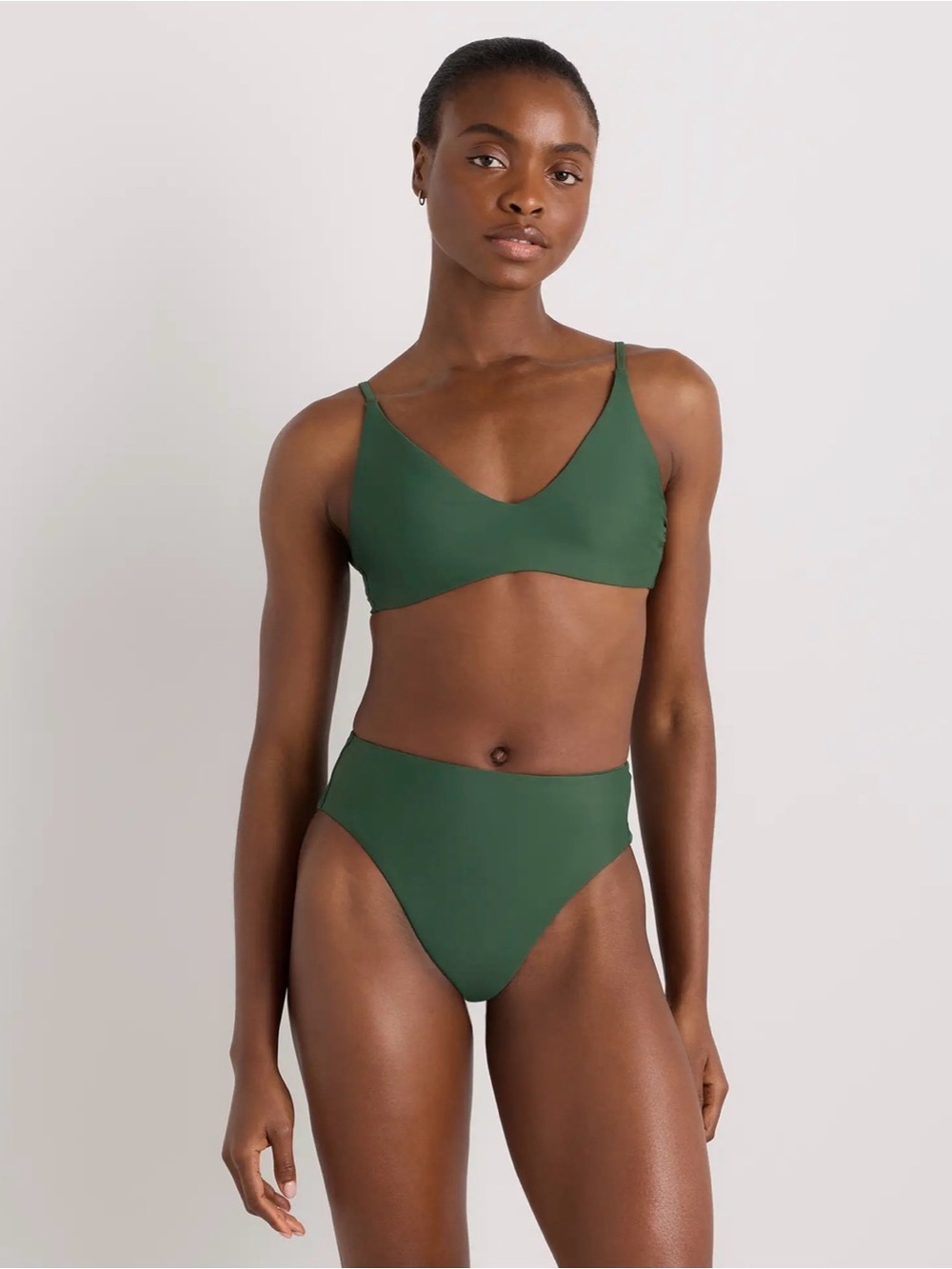 Quince Italian High-Rise High-Leg Bikini Bottom Palm Green Size XS NWT